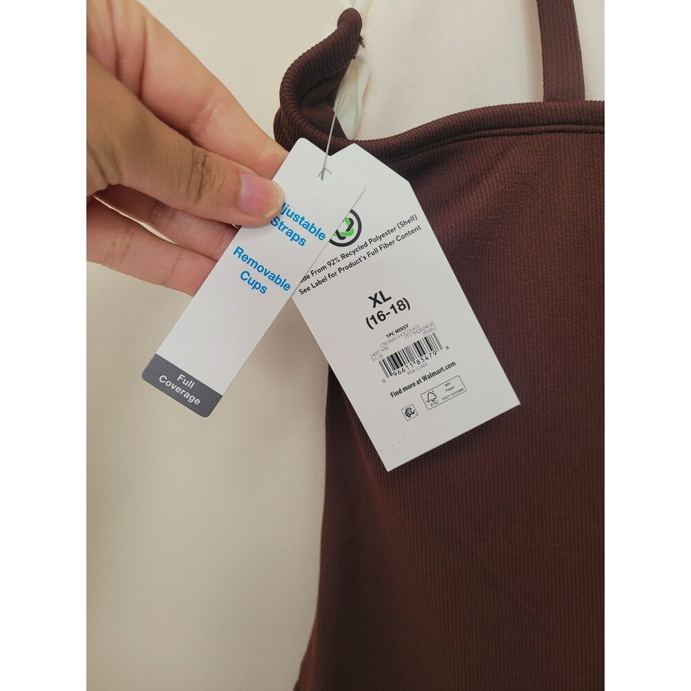 NWT Time and Tru Brown Cream Colorblock Twist Front One Piece Swimsuit XL 16-18 - Picture 4 of 6